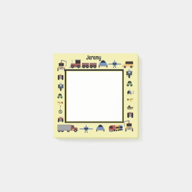 Bloco De Notas Comboios, planícies e automóveis Monogramas (Frente)