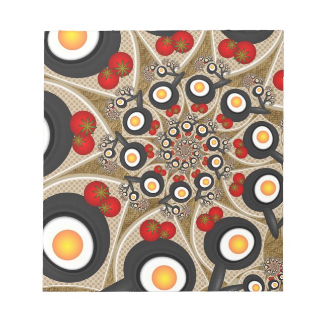 Bloco De Notas Comida Engraçada De Arte Fractal, Tomates, Ovos (Frente)