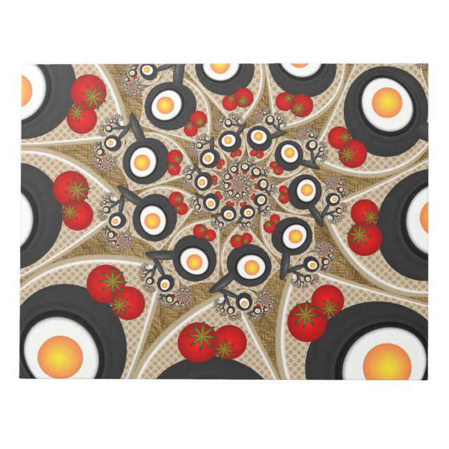 Bloco De Notas Comida Engraçada De Arte Fractal, Tomates, Ovos (Frente)
