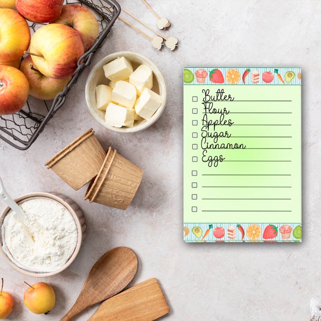 Bloco De Notas Comida verde BG colorido para fazer a lista de 4"  (Groceries List)