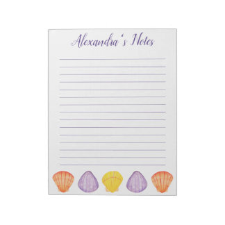 Bloco De Notas Conchas de Cores d'Água com Nome Letter-Size