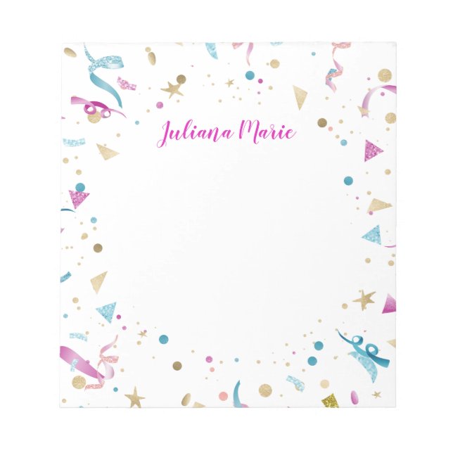 Bloco De Notas Confetti Party Pink and Blue Sparkle (Frente)