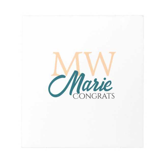 Bloco De Notas Congrats graduation monogram orange blue 20XX year (Frente)