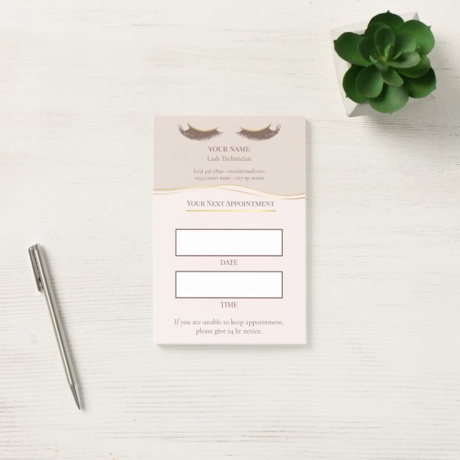 Bloco De Notas Consulta de cílios bege e dourado elegante (Escritótio)