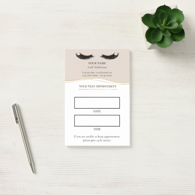 Bloco De Notas Consulta de cílios bege e dourado elegante (Escritótio)