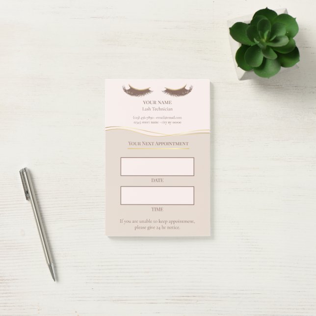 Bloco De Notas Consulta de cílios bege e dourado elegante (Escritótio)