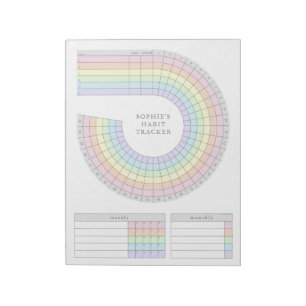 Bloco De Notas Controlador de Hábito Mensal - Pastel Rainbow Pla