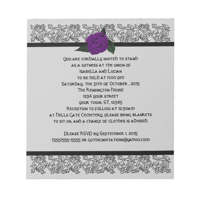 Bloco De Notas Convite De Casamento De Gótico Celtic Knot Infinit (Frente)