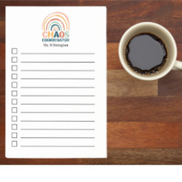 Bloco De Notas Coordenador de caos retro boho arco-íris personali