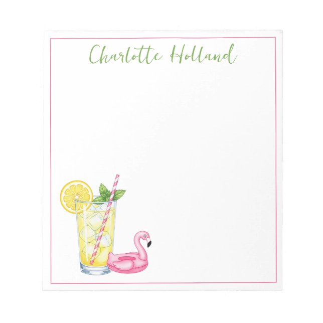 Bloco De Notas Copo de Limonada Com Flamingo (Frente)