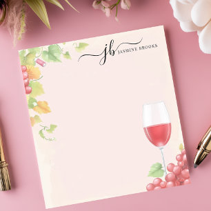 Bloco De Notas Copo de Vinho Tinto Chic Uvas Personalizadas Aquar