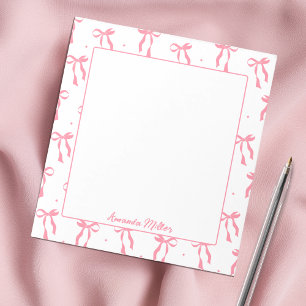 Bloco De Notas Coquete Feminina Estética Monograma com Laço Rosa