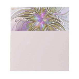 Bloco De Notas Cor Abstrata Floral Colorida Com Rosa & Dourado