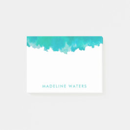 Bloco De Notas Cor Azul-Teal Moderna - Cor-De-Água Chic Monograma