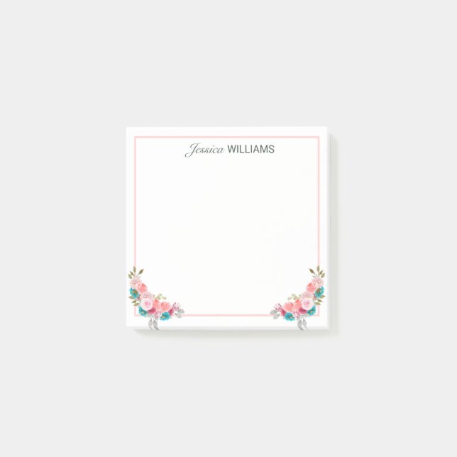 Bloco De Notas Cor d'água do Buquê rosa doce (Frente)
