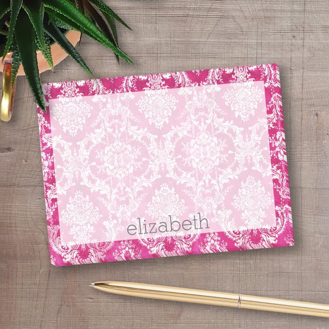 Bloco De Notas Cor damasco Cinza Rosa Quente (Personalized Post-it notes - add your name and other text)