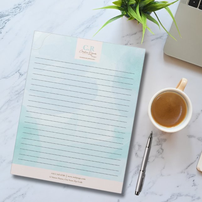 Bloco De Notas Cor de Água Azul Moderna (Criador carregado)