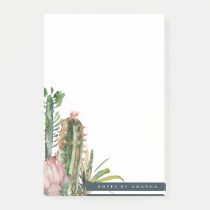 BLOCO DE NOTAS COR DE ÁGUA DA FOLHA DE CACTI DE DESERTO FLORAL D