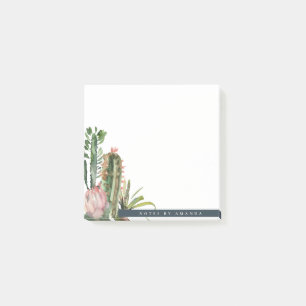 BLOCO DE NOTAS COR DE ÁGUA DA FOLHA DE CACTI DE DESERTO FLORAL D