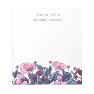 Bloco De Notas Cor de Água Moderna Azul e Rosa Floral