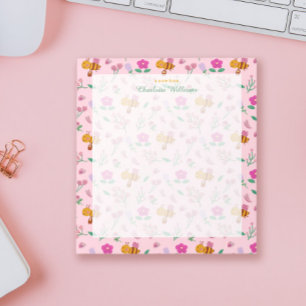 Bloco De Notas cor-de-água rosa-chic abelha flores silvestres Nom