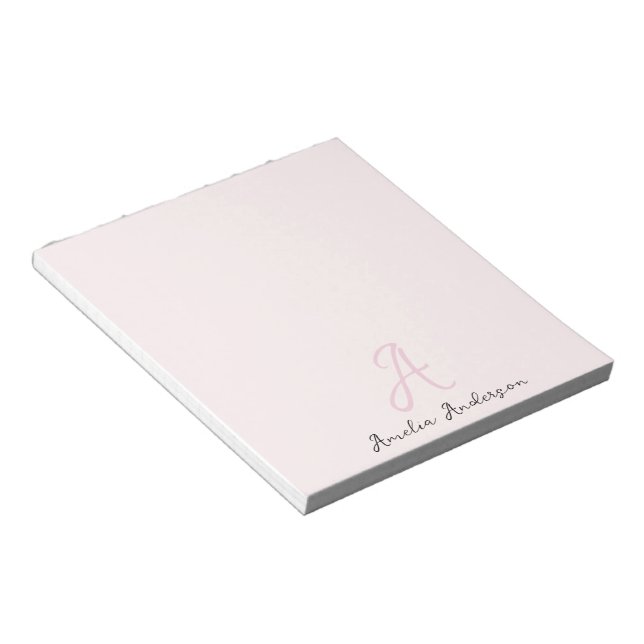 Bloco De Notas Cor-de-rosa-branco monograma | Feminina Minimalist (Inclinado)