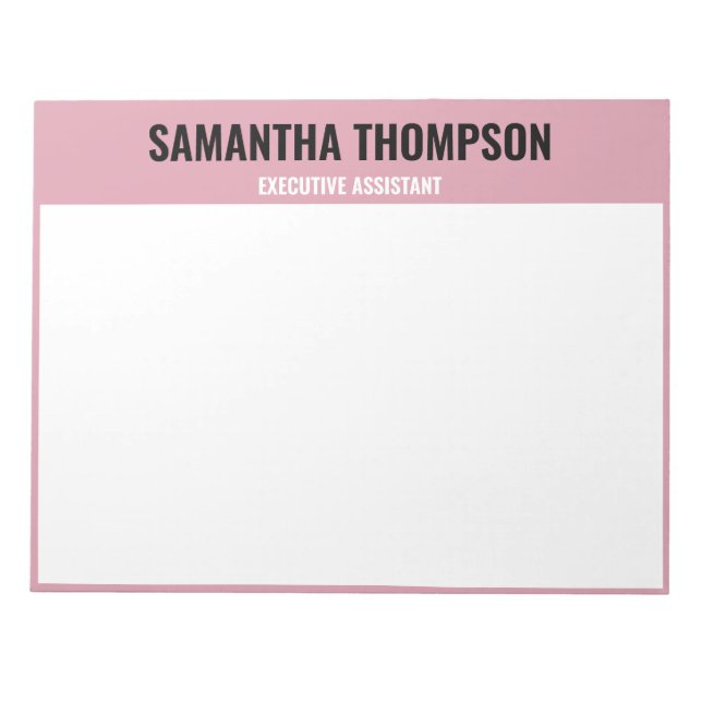 Bloco De Notas Cor-de-rosa-chic moderno, branco e preto (Frente)