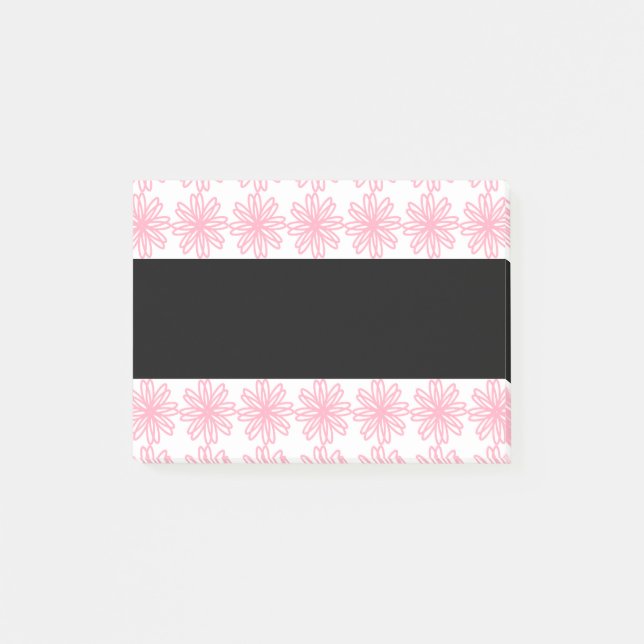 Bloco De Notas Cor-de-rosa personalizada e floral preto (Frente)