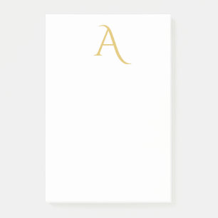 Bloco De Notas Cor Monograma Inicial Profissional Branco Dourado