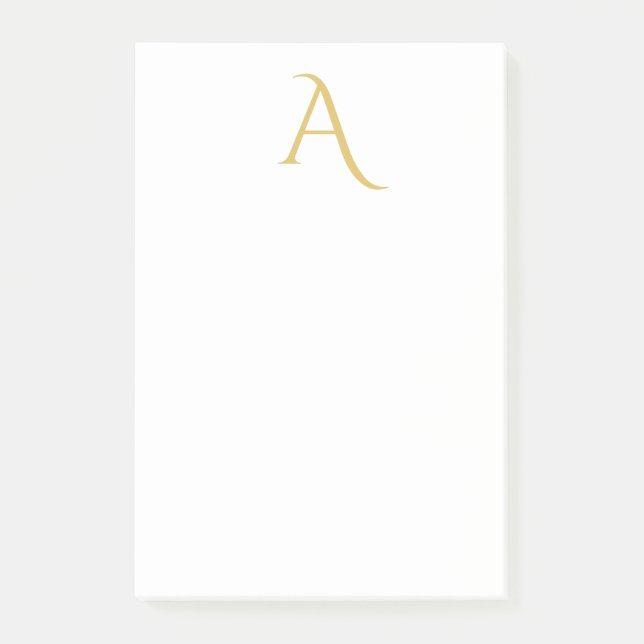 Bloco De Notas Cor Monograma Inicial Profissional Branco Dourado (Frente)