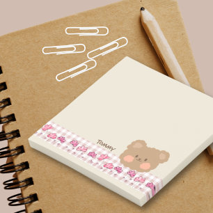 Bloco De Notas Cor Pastel Fofa Urso Pintado à Mão Flor Fita