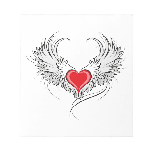 Bloco De Notas Coração Anjo Vermelho com asas (Frente)