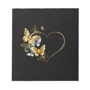 Bloco De Notas Coração com Borboletas Ouros