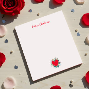 Bloco De Notas Coração Floral Aquarela Dia dos Namorados Nome Per