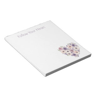 Bloco De Notas Coração Floral Rosa Roxo Branco