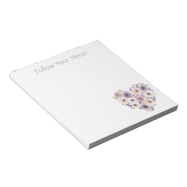 Bloco De Notas Coração Floral Rosa Roxo Branco (Inclinado)