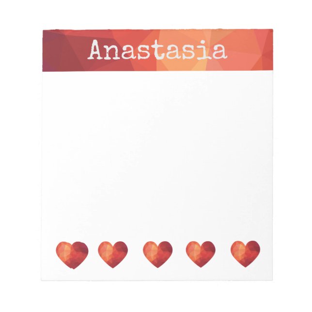 Bloco De Notas Coração geométrica vermelha e quadro de nome perso (Frente)