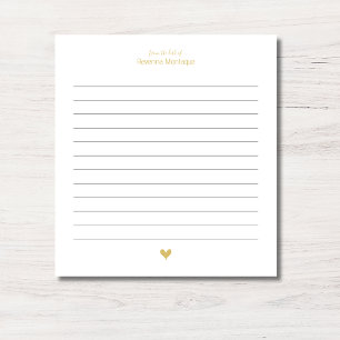Bloco De Notas Coração Minimalista Elegante Dourado com Nome Pers