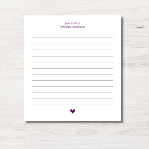 Bloco De Notas Coração Roxo Ameixa Minimalista Nome Personalizado
