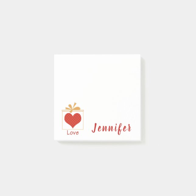 Bloco De Notas Coração Vermelho Rapariga numa Caixa Dourada (Frente)