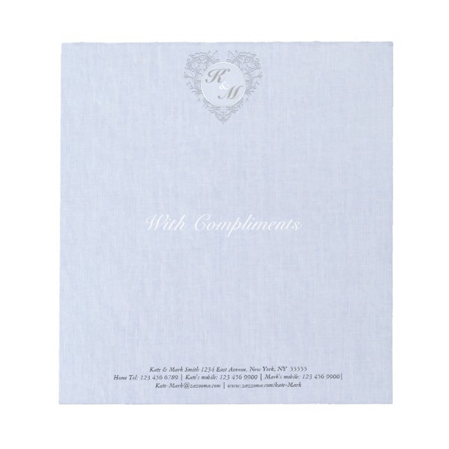 Bloco De Notas CoraçãoChic SkyBlue Linen Damask (Frente)