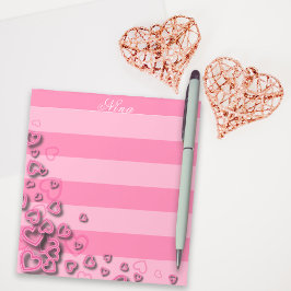 Bloco De Notas Corações Cor-de-Rosa Escamoteada em Stripes Horizo