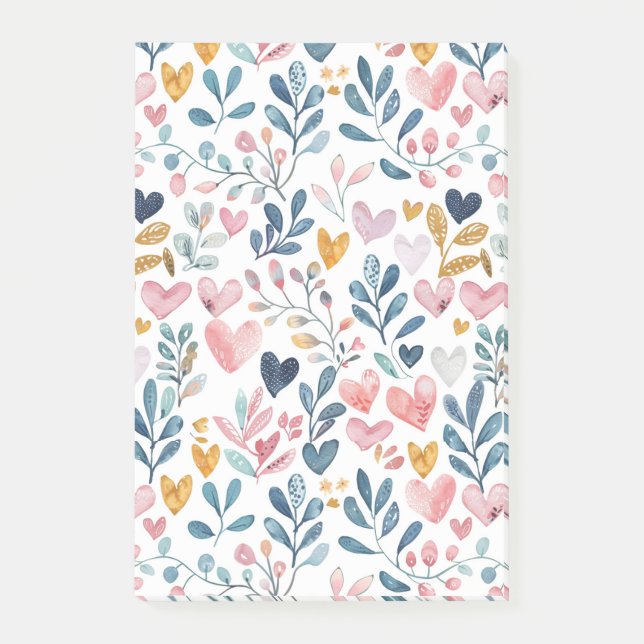 Bloco De Notas Corações em Aquarela (Frente)
