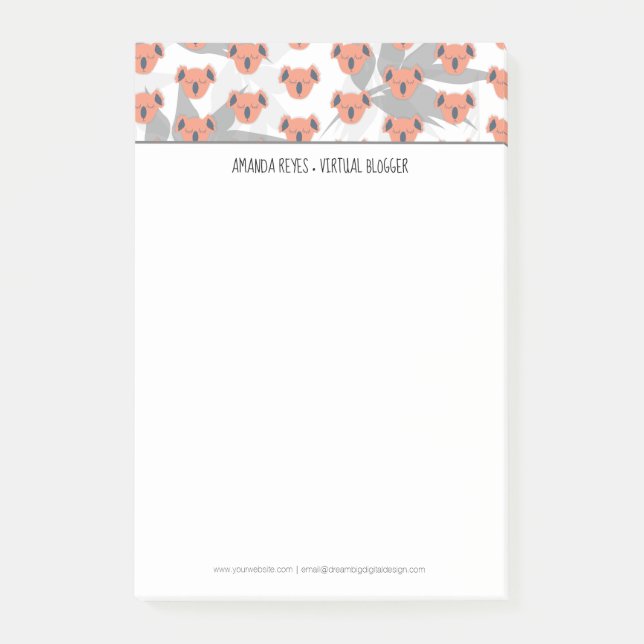 Bloco De Notas Coral Moderno Koala Fofo e Folha Tropical (Frente)