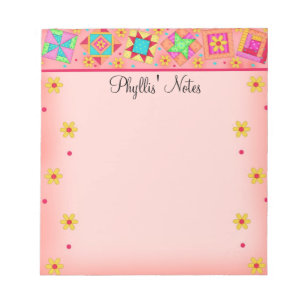 Bloco De Notas Coral Orange Patchwork Quilt Block Art
