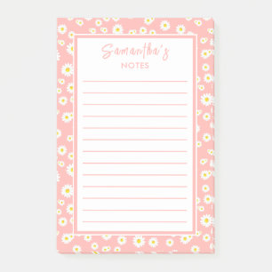 Bloco De Notas Coral Pink Boho Primavera Daisies