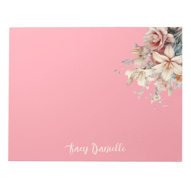 Bloco De Notas Coral Pretty Spring Floral Bouquet  Notepad (Frente)