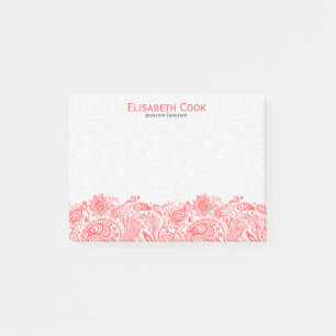 Bloco De Notas Coral-red E White Vintage Paisley Lace