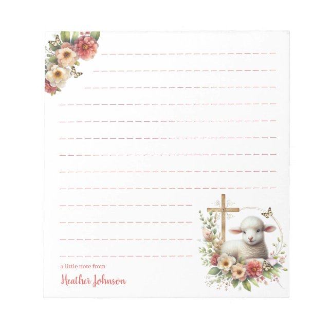 Bloco De Notas Corderiro de Páscoa em Aquarela Personalizado (Frente)