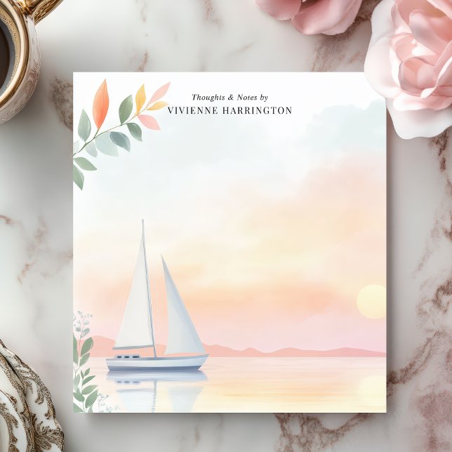 Bloco De Notas Cores Aquáticas Peaceful Sunset Sailboat Personali (Criador carregado)